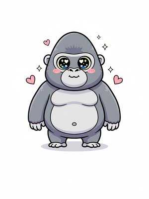 George the Curious Gorilla in Kawaii Cute - Full Colored Illustration