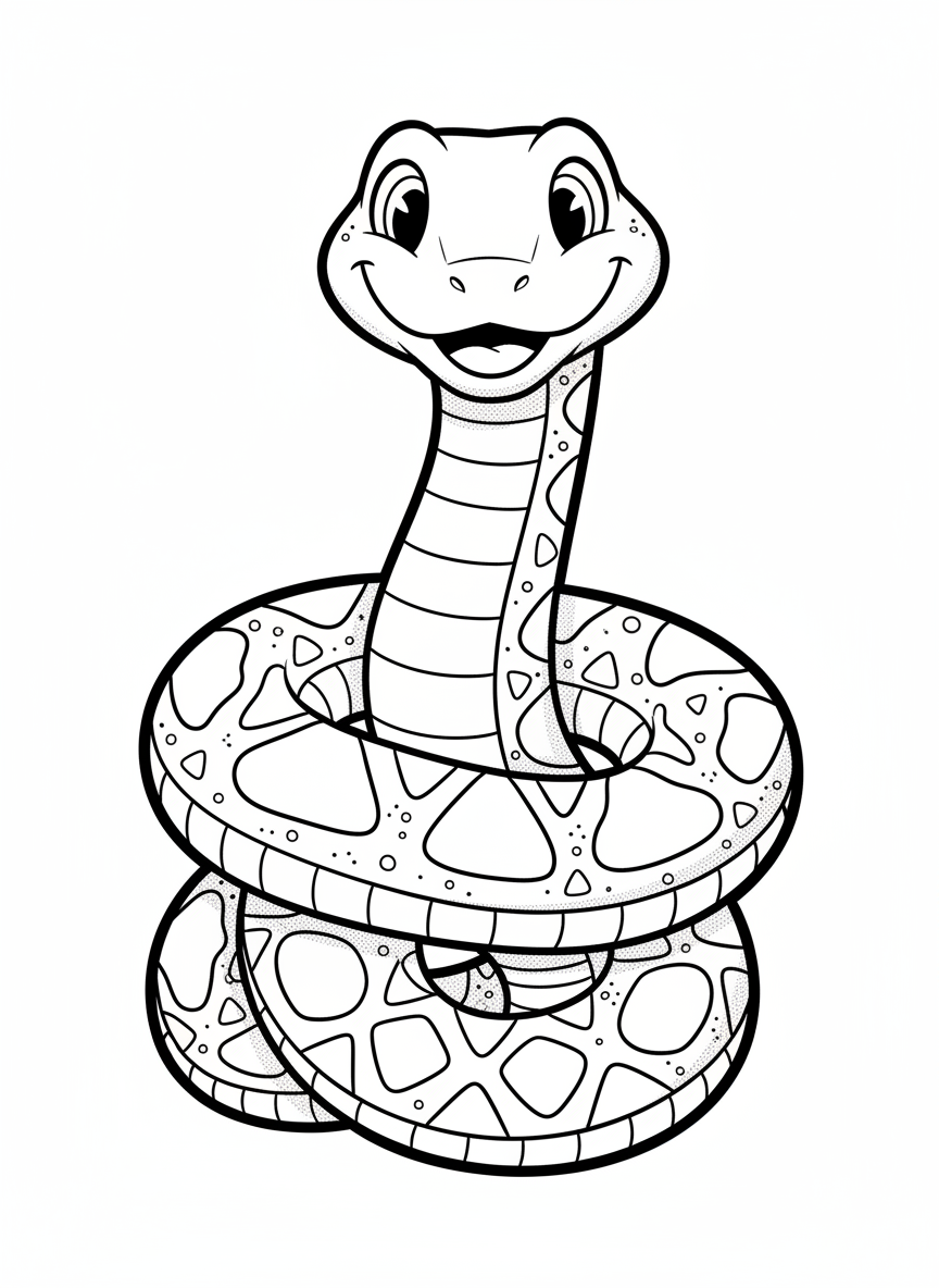 Slither the Python - Black & White Illustration