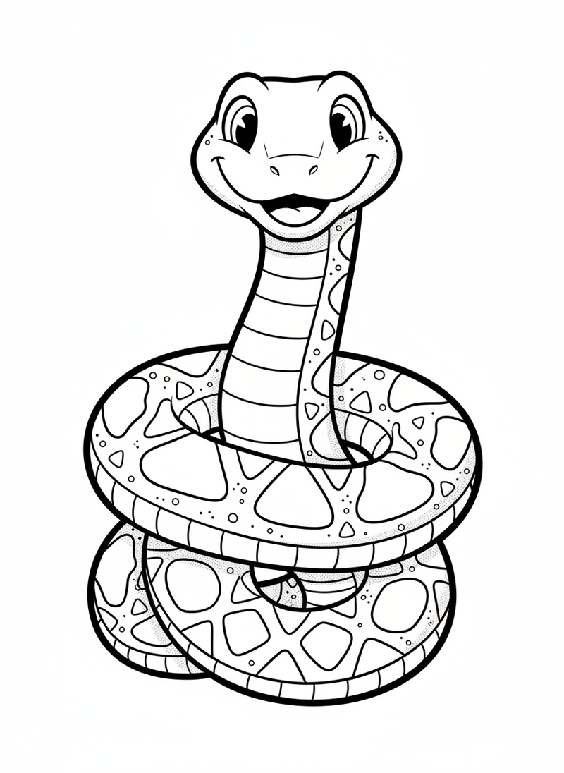 Slither the Python in Classic Coloring Book - Black & White Illustration