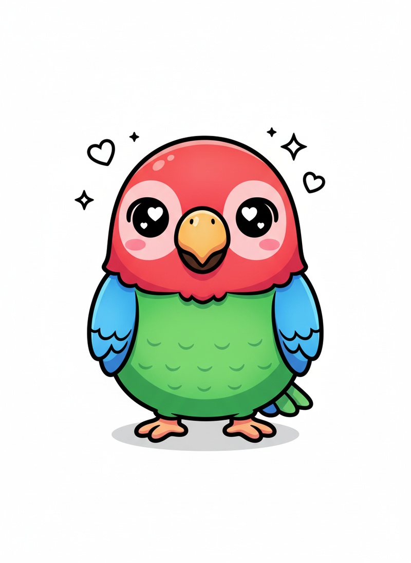 Chatter the Parrot in Kawaii Cute - Full Colored Illustration