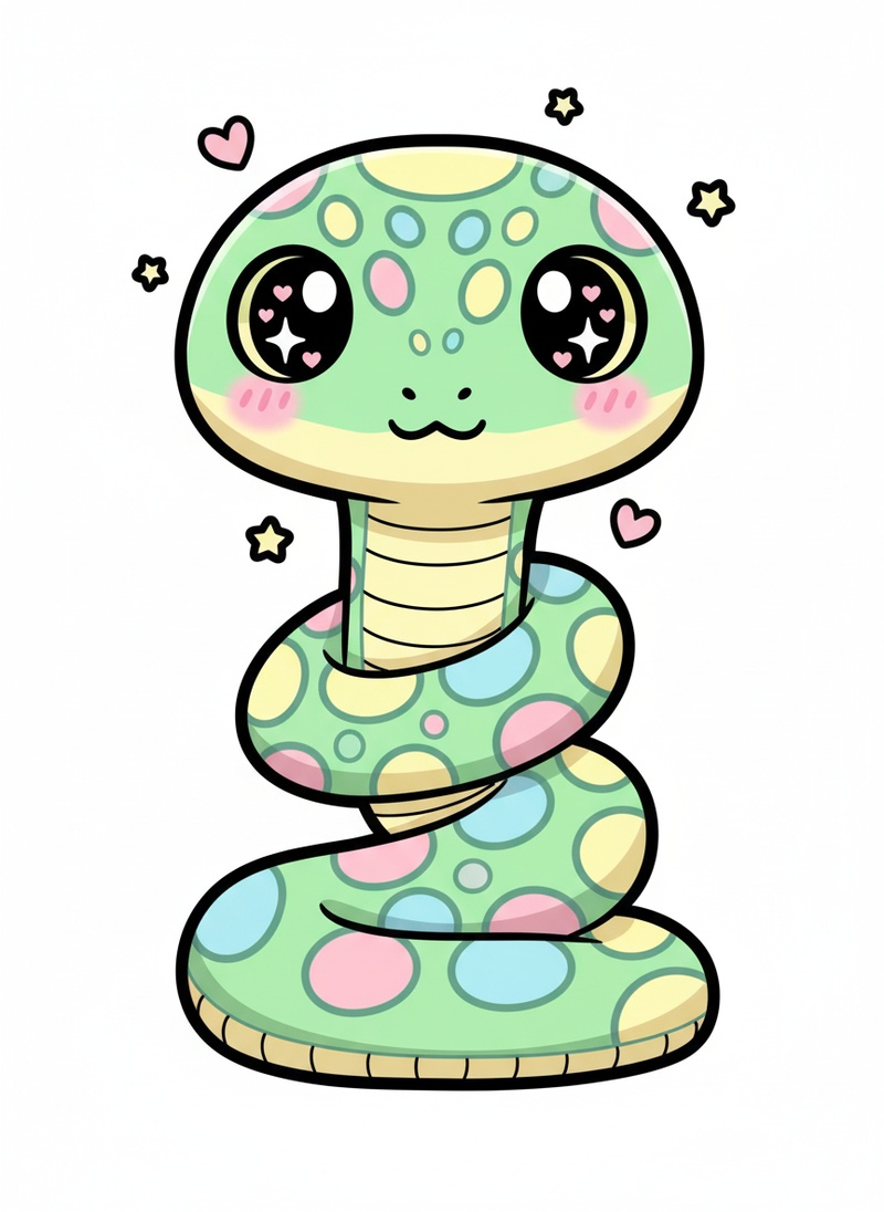 Slither the Python in Kawaii Cute - Full Colored Illustration