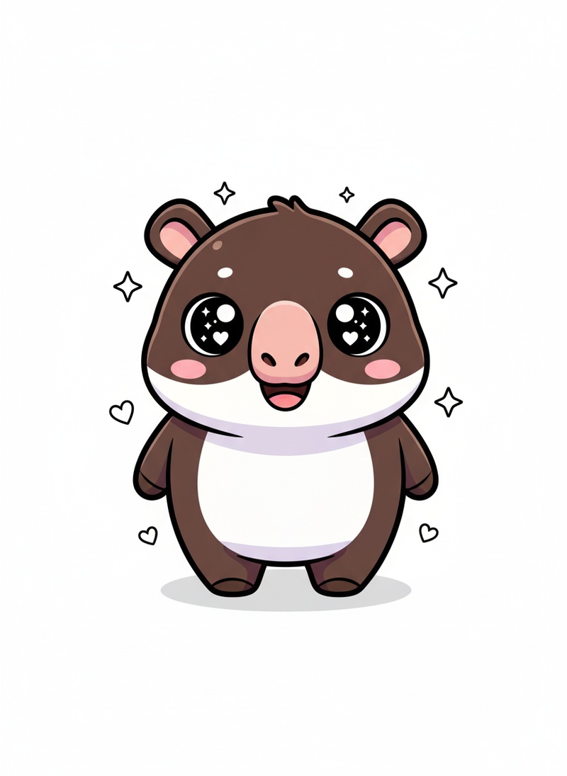 Trunk the Tapir in Kawaii Cute - Full Colored Illustration