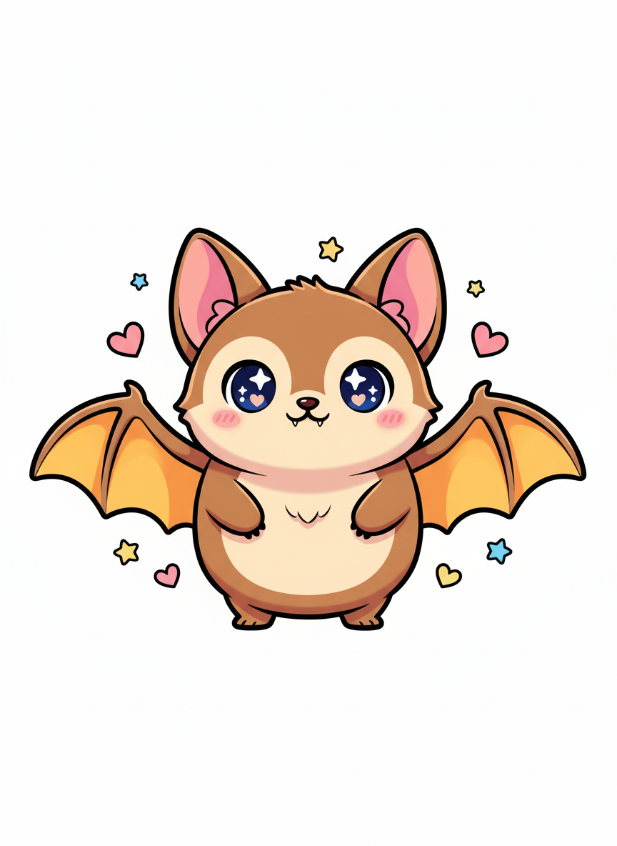 Glide the Flying Fox Bat - Full Colored Illustration