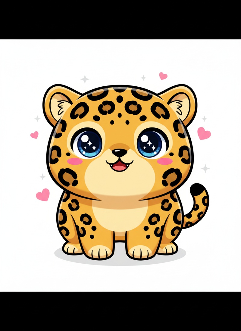 Pounce the Jaguar in Kawaii Cute - Full Colored Illustration