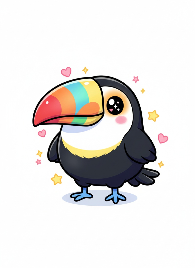 Flutter the Toucan in Kawaii Cute - Full Colored Illustration