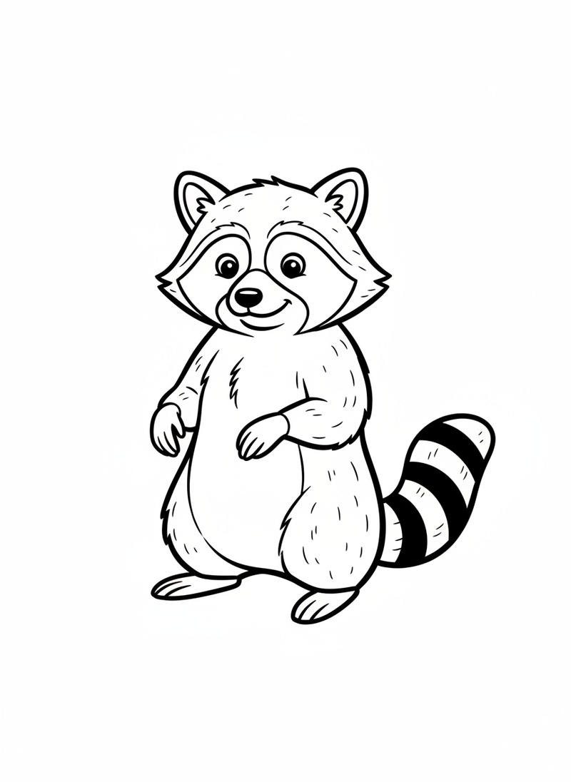 Bandit the Raccoon in Classic Coloring Book - Black & White Illustration