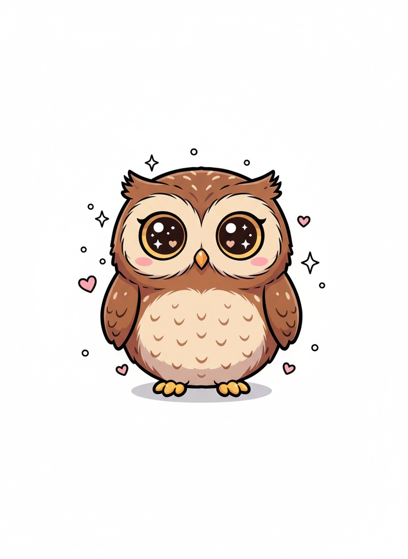 Scout the Wise Owl in Kawaii Cute - Full Colored Illustration