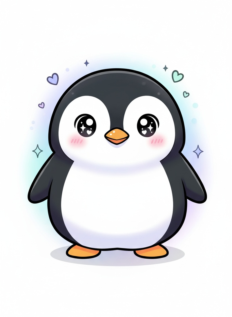 Waddle the Penguin in Kawaii Cute - Full Colored Illustration