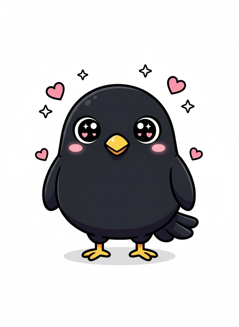 Squawk the Crow in Kawaii Cute - Full Colored Illustration