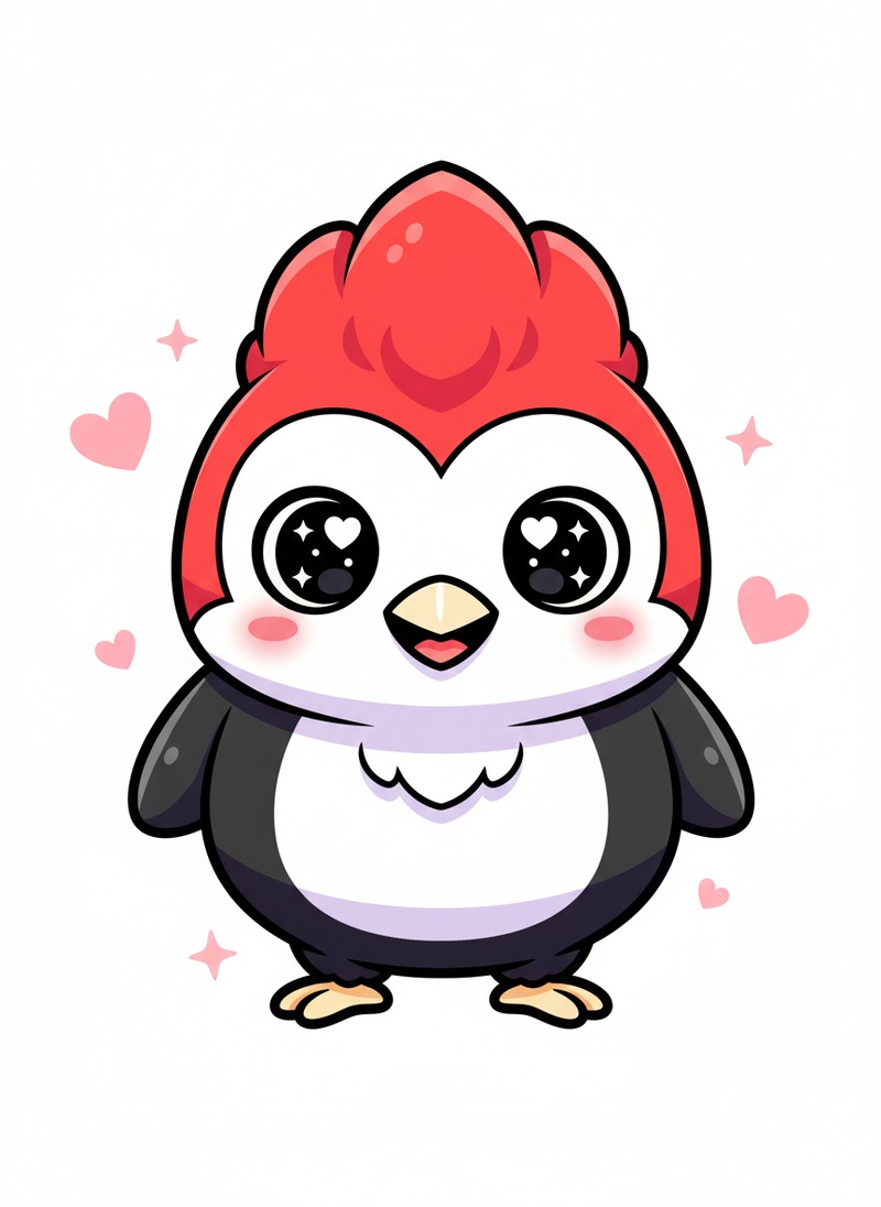 Peck the Woodpecker in Kawaii Cute - Full Colored Illustration