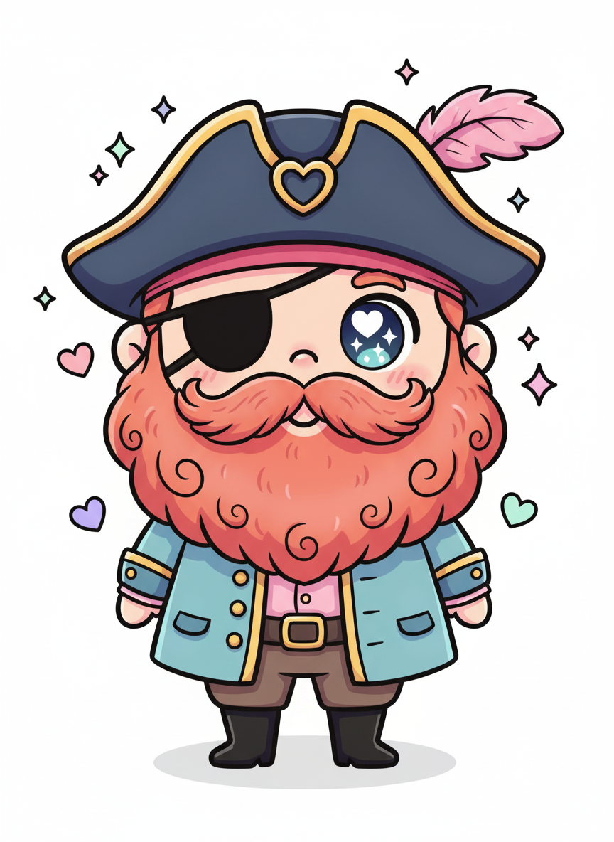 Captain Redbeard the Pirate - Full Colored Illustration