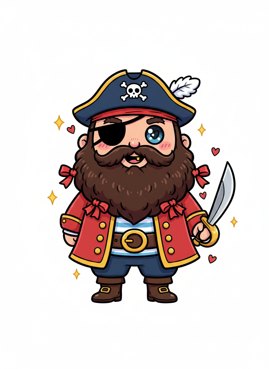 Blackbeard the Villain Pirate - Full Colored Illustration