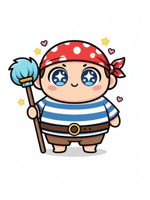 Swabby the Pirate Deckhand in Kawaii Cute - Full Colored Illustration