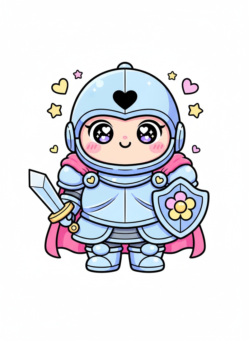 Lady Steel the Female Knight in Kawaii Cute - Full Colored Illustration