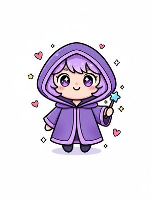 Zara the Young Sorceress in Kawaii Cute - Full Colored Illustration