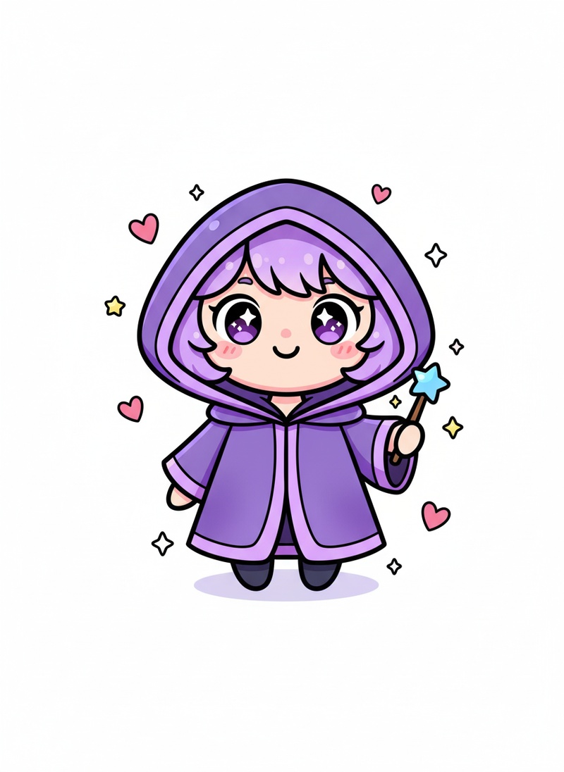 Zara the Young Sorceress in Kawaii Cute - Full Colored Illustration