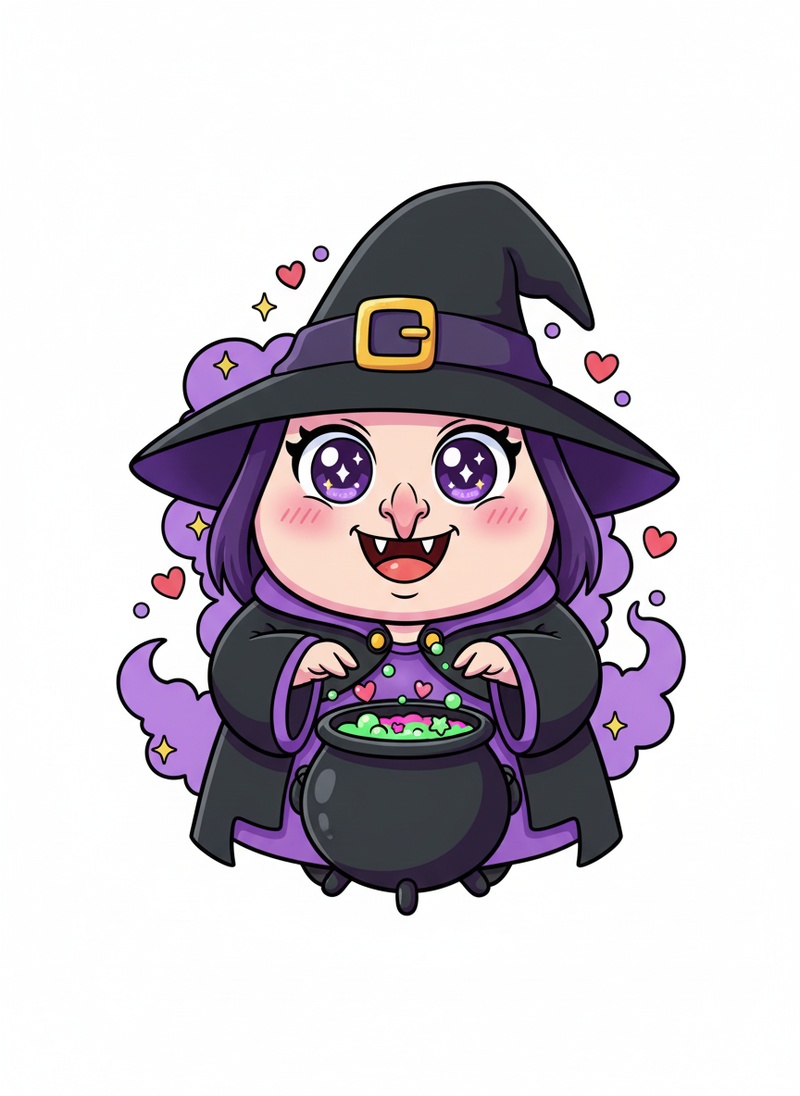 Morgana the Dark Witch in Kawaii Cute - Full Colored Illustration