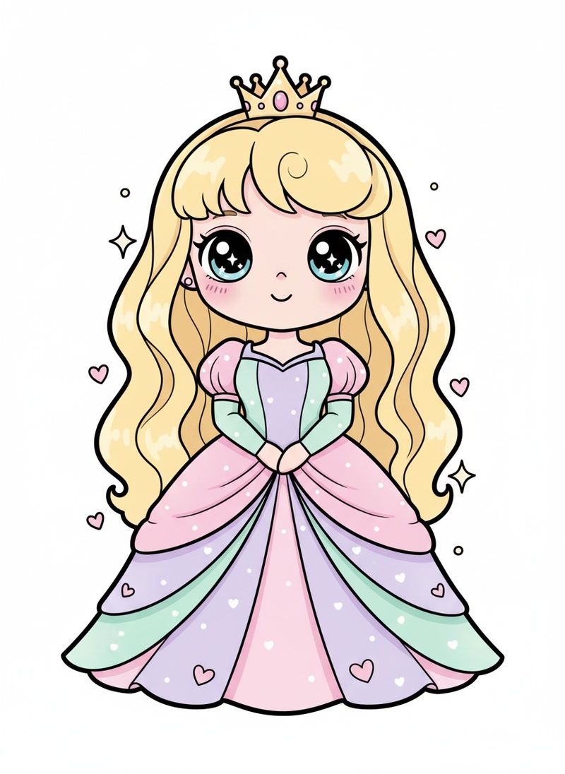 Princess Aurora Royal in Kawaii Cute - Full Colored Illustration