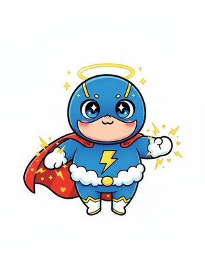 Captain Thunder the Superhero in Kawaii Cute - Full Colored Illustration
