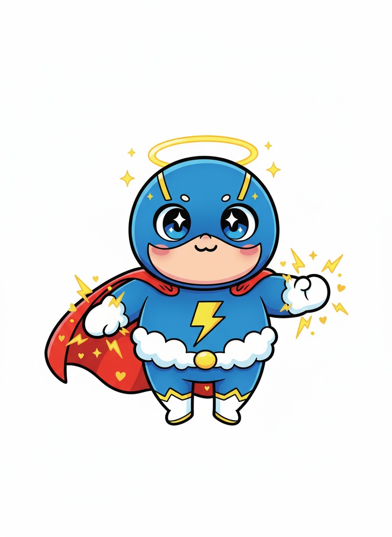 Captain Thunder the Superhero in Kawaii Cute - Full Colored Illustration