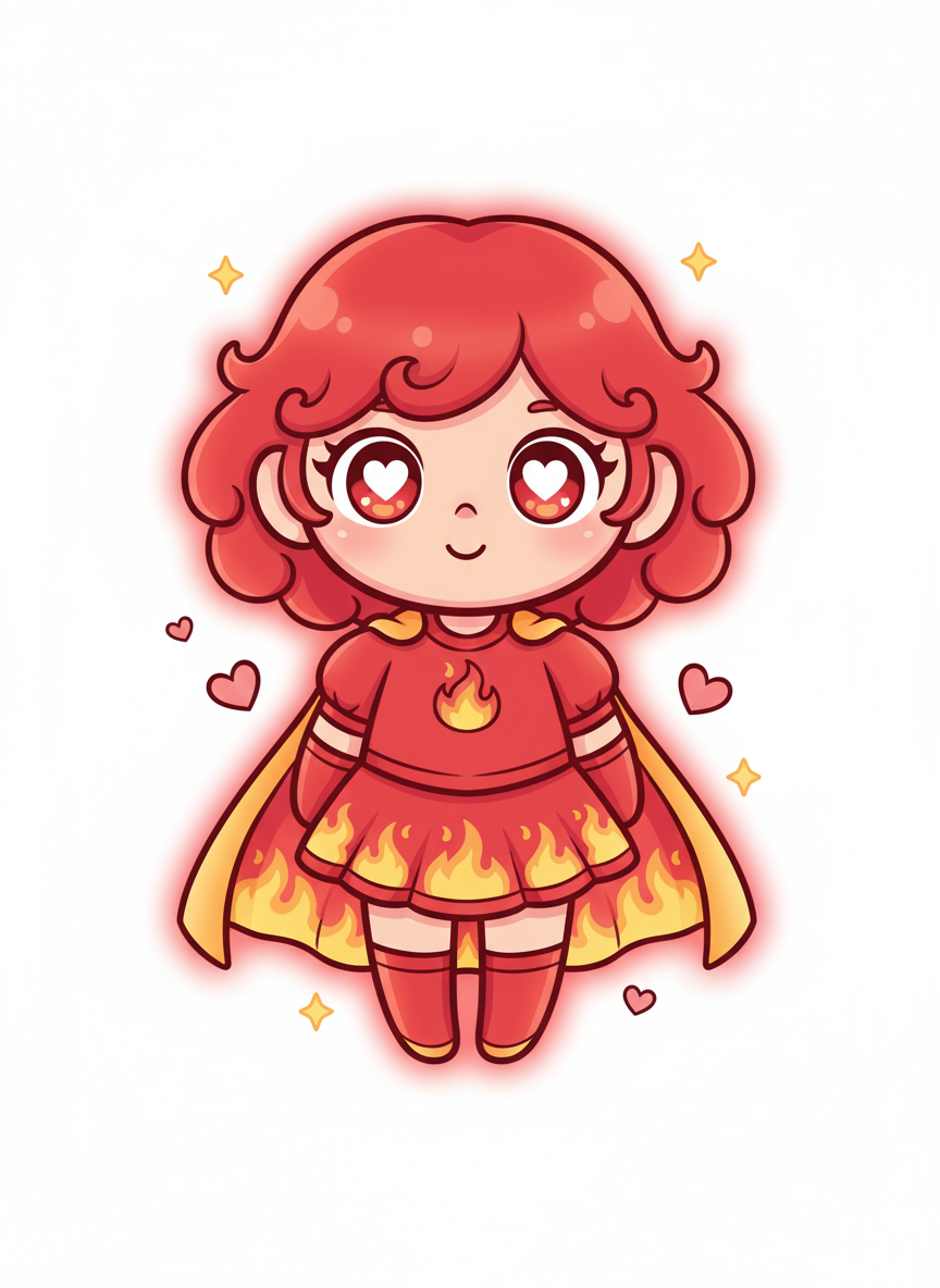 Phoenix Girl the Fire Hero - Full Colored Illustration