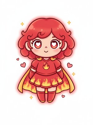 Phoenix Girl the Fire Hero in Kawaii Cute - Full Colored Illustration