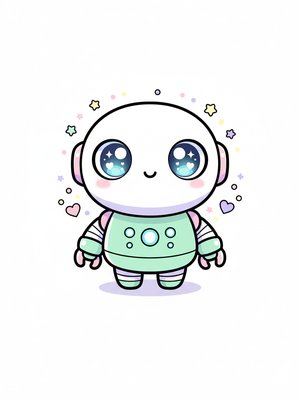 Bolt the Robot Helper in Kawaii Cute - Full Colored Illustration