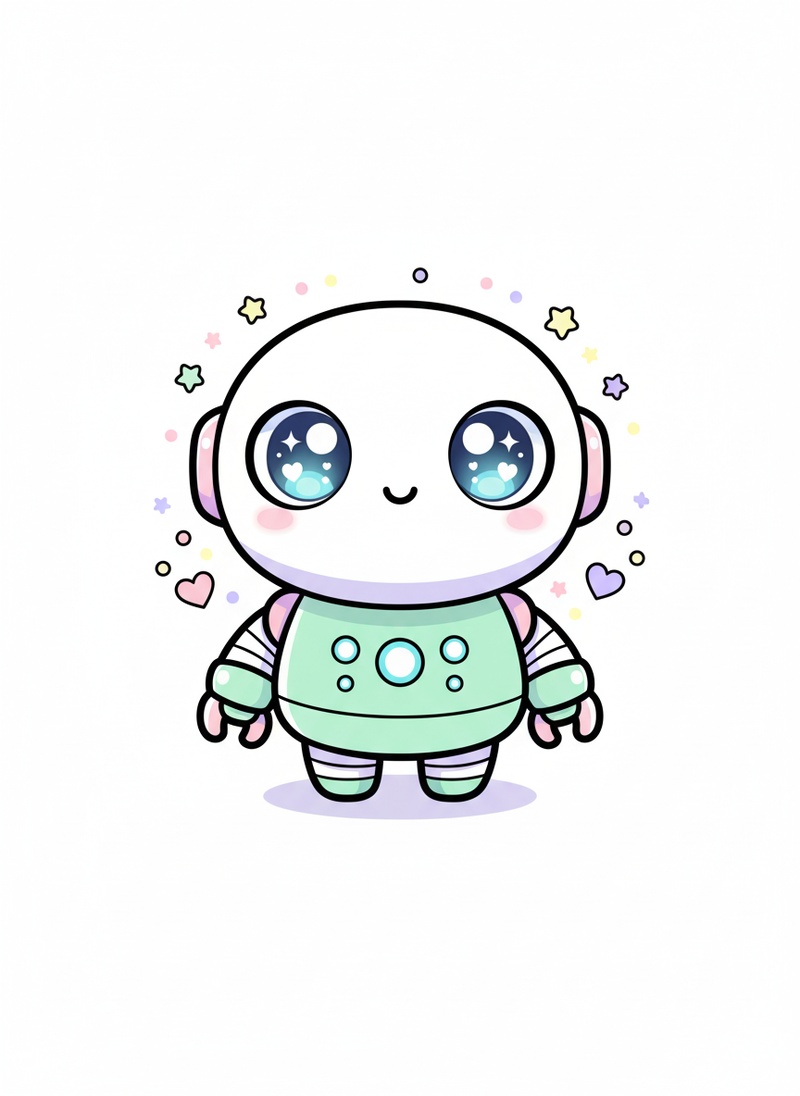 Bolt the Robot Helper in Kawaii Cute - Full Colored Illustration