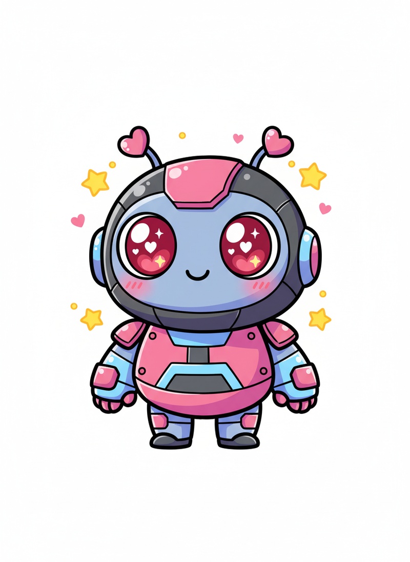 Cyber the Villain Robot in Kawaii Cute - Full Colored Illustration