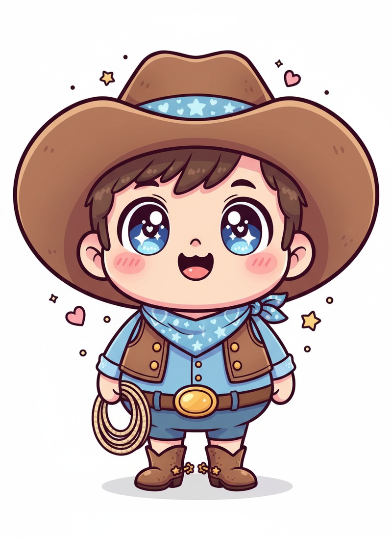 Buck the Cowboy in Kawaii Cute - Full Colored Illustration