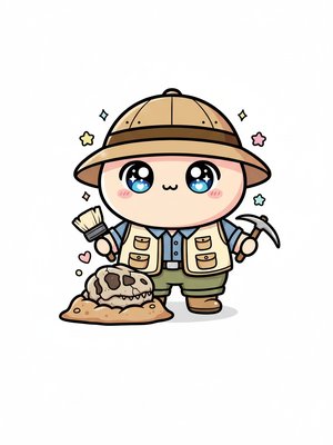 Dr. Bones the Paleontologist in Kawaii Cute - Full Colored Illustration