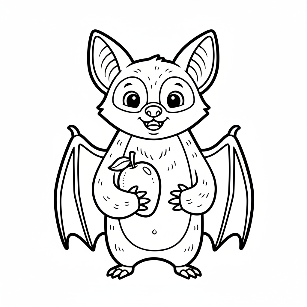 Glide the Flying Fox Bat - Black & White Illustration