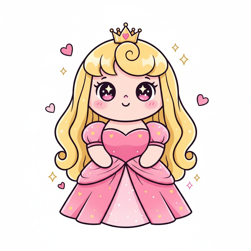 Princess Aurora the Royal in Kawaii Cute - Full Colored Illustration