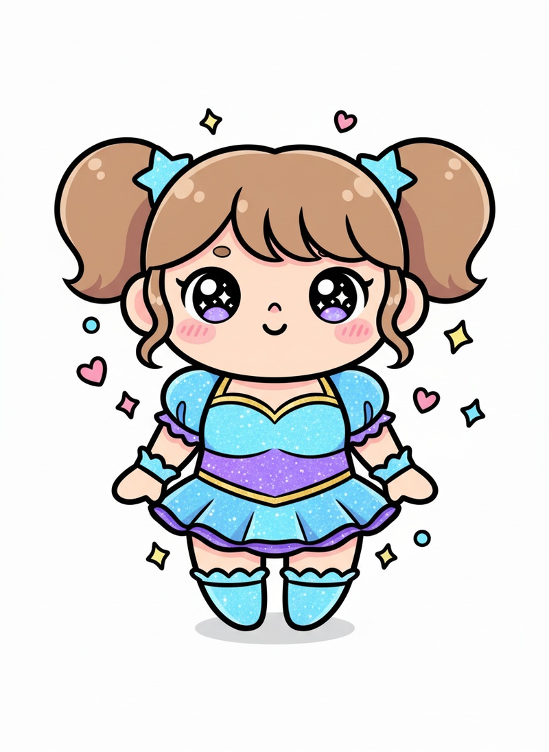 Stella the Trapeze Artist in Kawaii Cute - Full Colored Illustration
