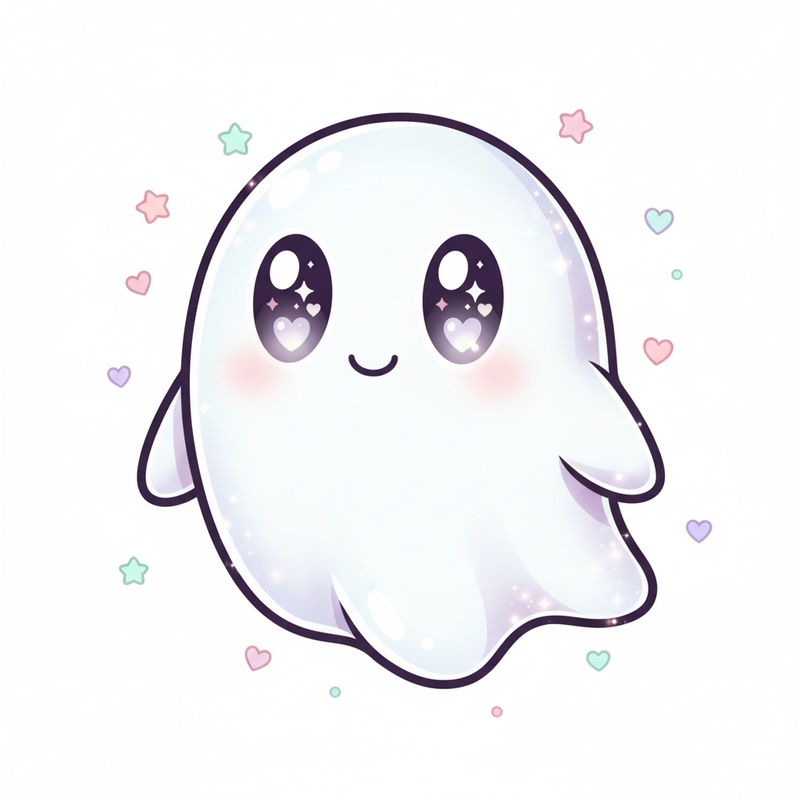 Casper the Friendly Ghost in Kawaii Cute - Full Colored Illustration