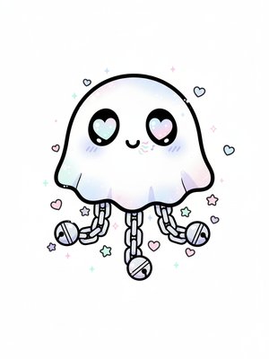 Spook the Scary Ghost in Kawaii Cute - Full Colored Illustration