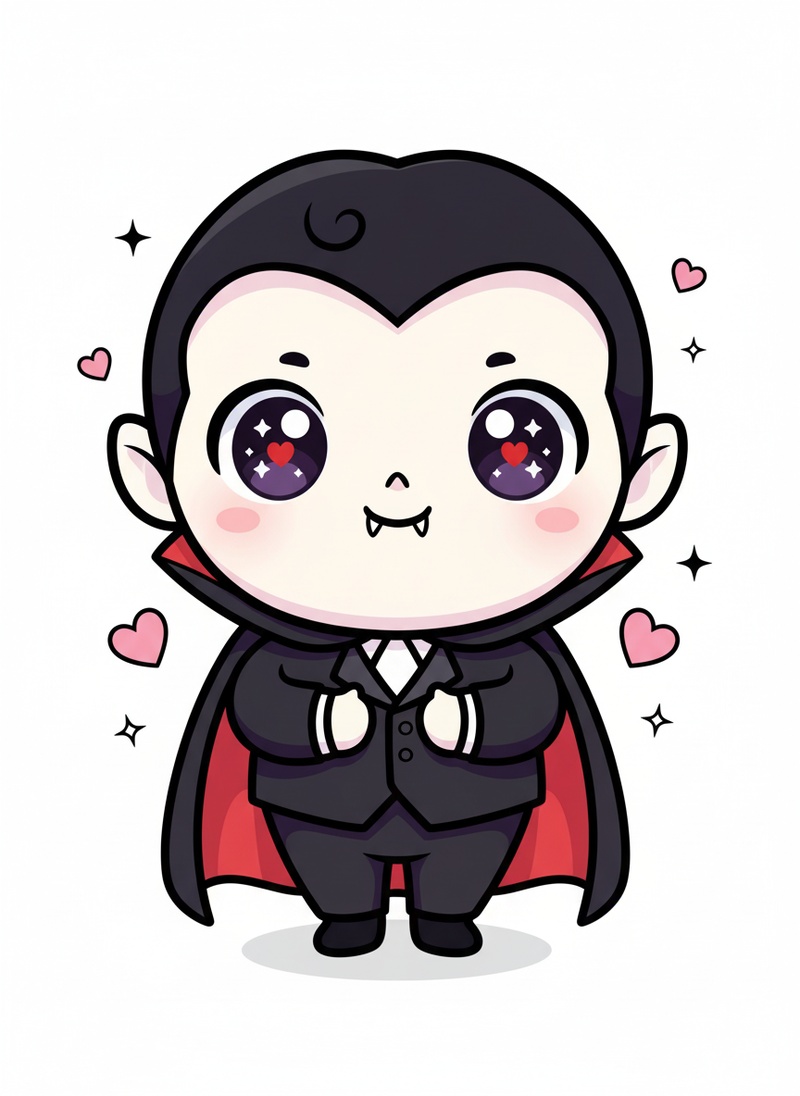 Count Dracula the Vampire in Kawaii Cute - Full Colored Illustration