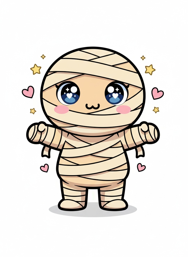 Bandages the Mummy in Kawaii Cute - Full Colored Illustration