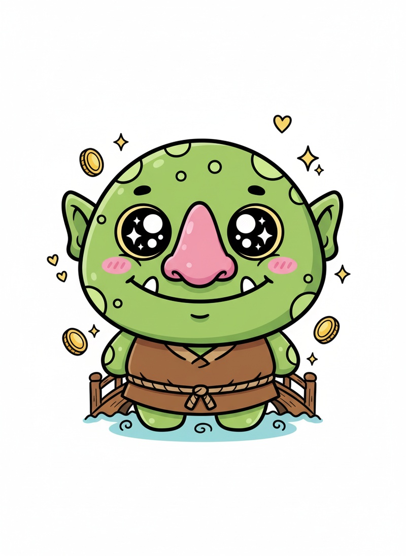 Grunch the Troll in Kawaii Cute - Full Colored Illustration