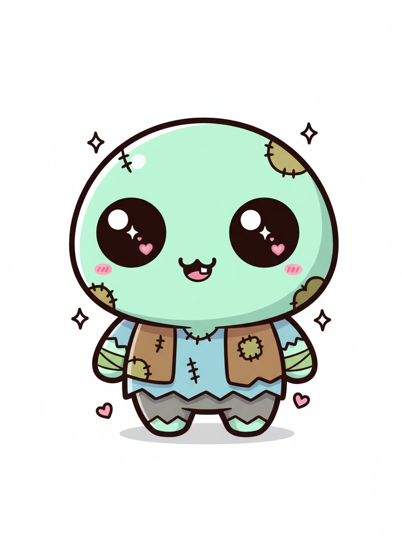 Shamble the Zombie in Kawaii Cute - Full Colored Illustration
