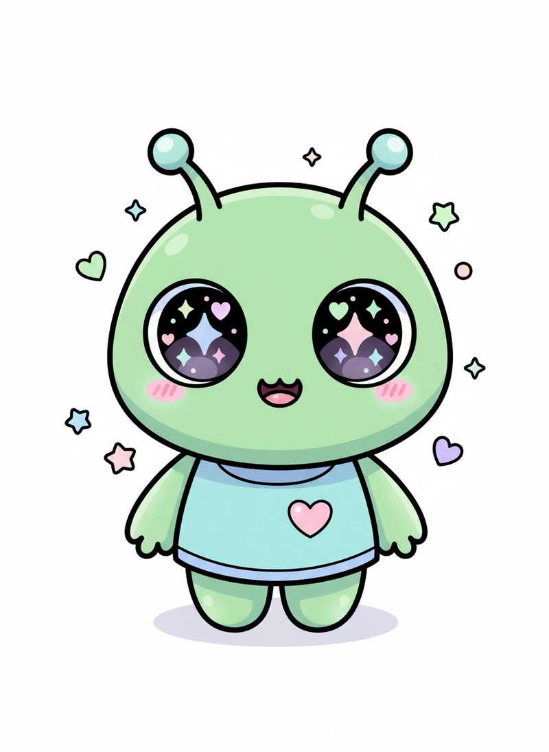 Zorg the Alien Explorer in Kawaii Cute - Full Colored Illustration