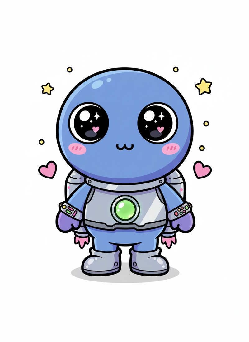 Invader the Villain Alien in Kawaii Cute - Full Colored Illustration