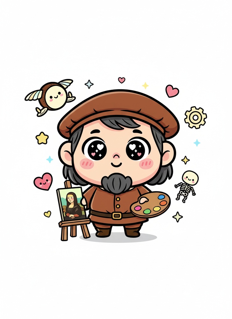 Leonardo the Renaissance Artist in Kawaii Cute - Full Colored Illustration