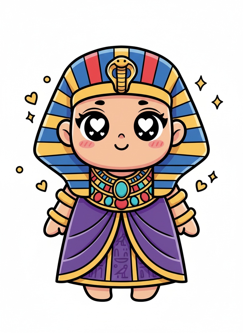 Cleo the Egyptian Pharaoh in Kawaii Cute - Full Colored Illustration