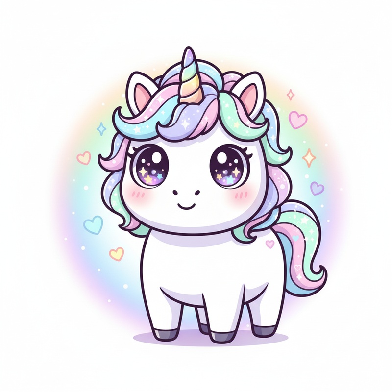 Thunder the Magical Horse in Kawaii Cute - Full Colored Illustration