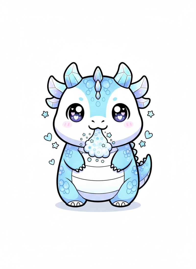 Frostbite the Ice Dragon in Kawaii Cute - Full Colored Illustration