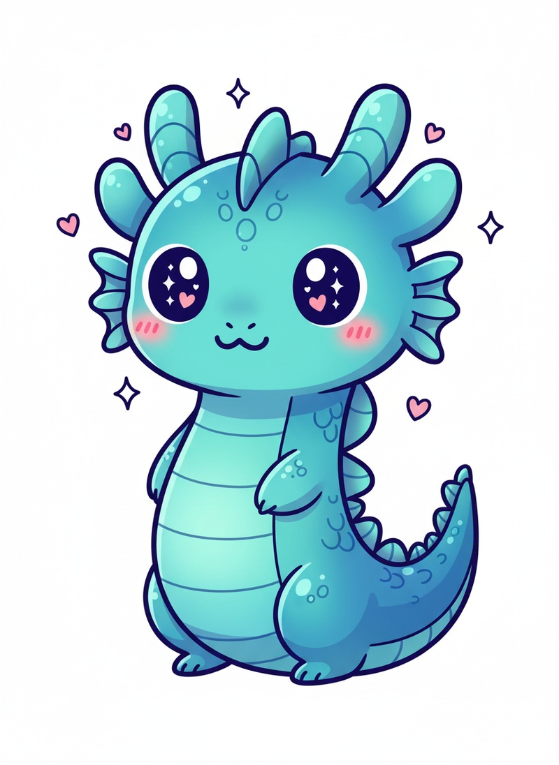 Splash the Water Dragon in Kawaii Cute - Full Colored Illustration