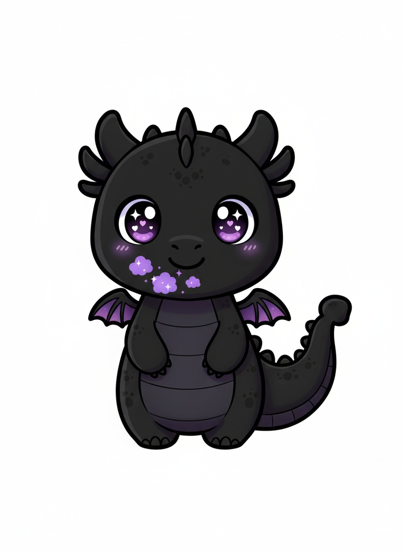 Shadow the Night Dragon in Kawaii Cute - Full Colored Illustration