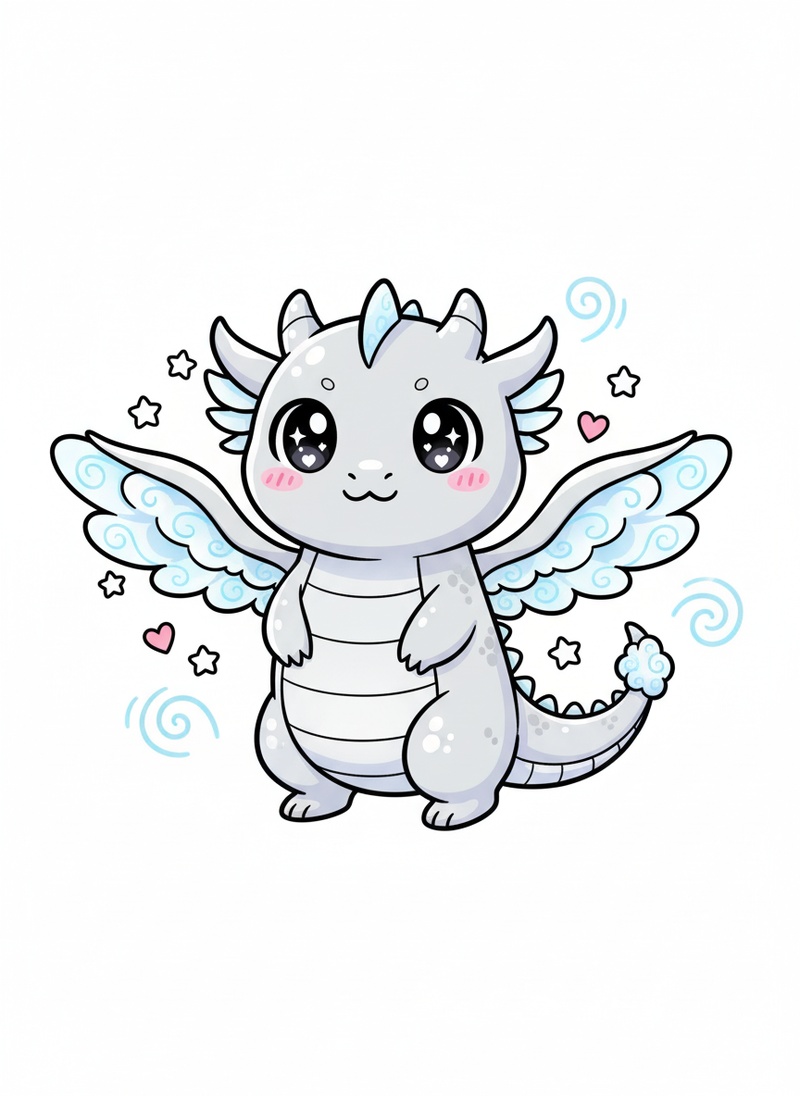 Zephyr the Wind Dragon in Kawaii Cute - Full Colored Illustration