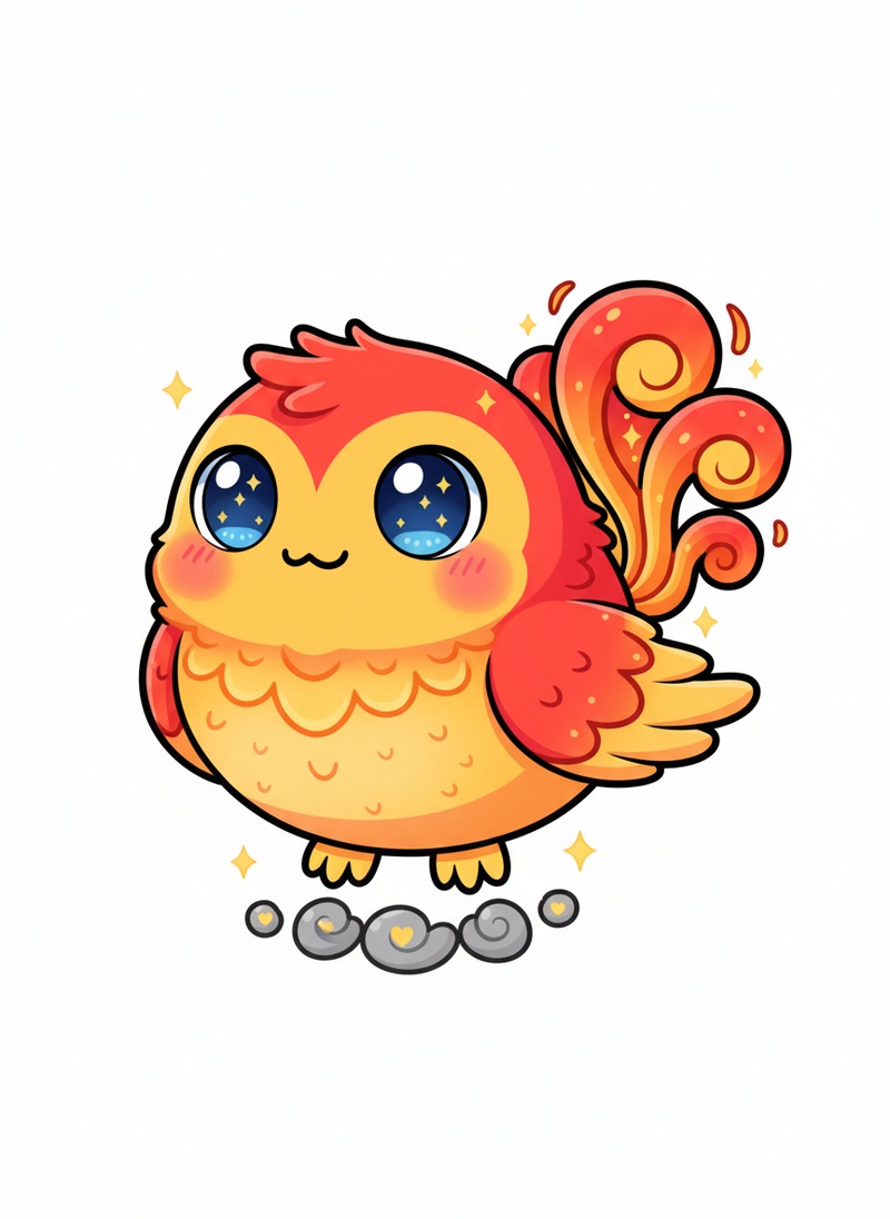 Blaze the Phoenix in Kawaii Cute - Full Colored Illustration
